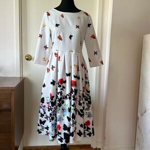 Vintage Bespoke Butterfly Print Fit and Flare Dress M EUC